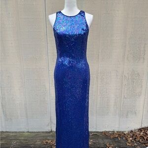 Laurence Kazar Royal Blue Sequin Maxi Dress
